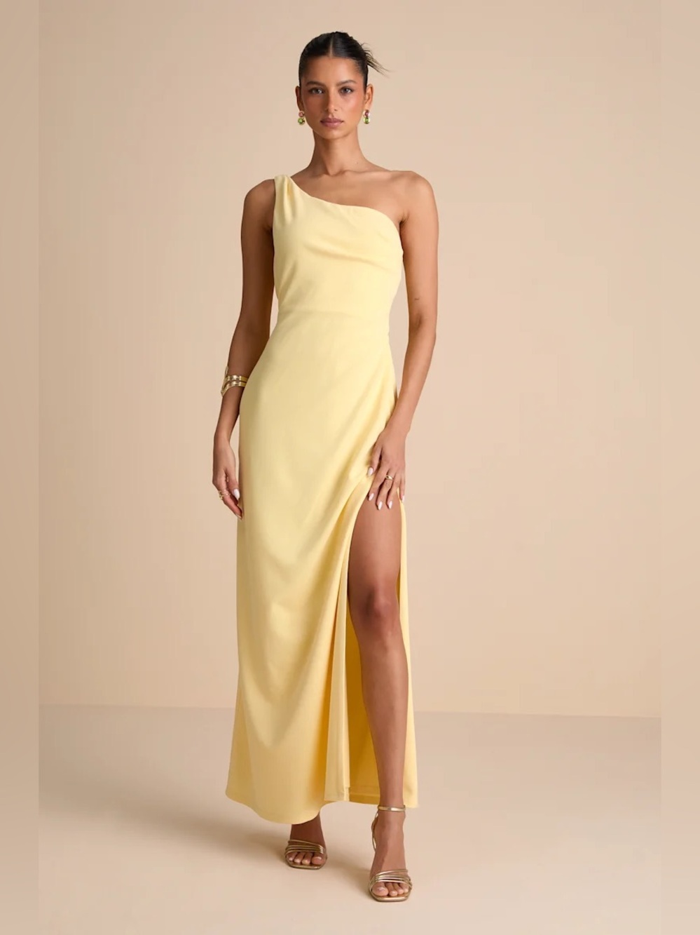 Maevyn Light Butter Yellow Cowl Back Column Maxi Dress Lulus NWT